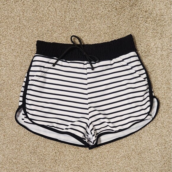 Striped Black and White Women's Shorts - Picture 1 of 8